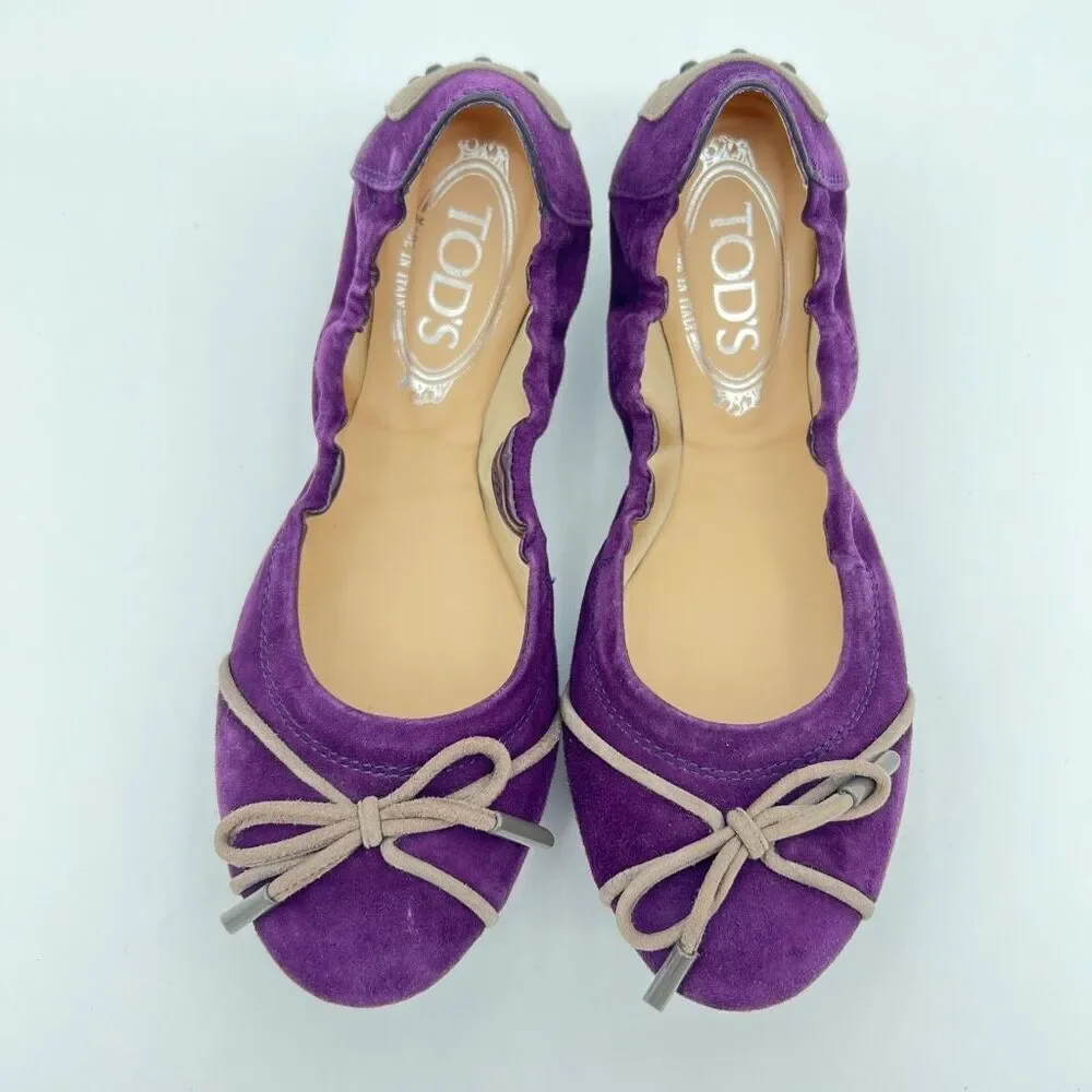 TOD'S | Suede Plain Leather Ballet Flat Shoes Women’s size 6 Purple Comfort $495